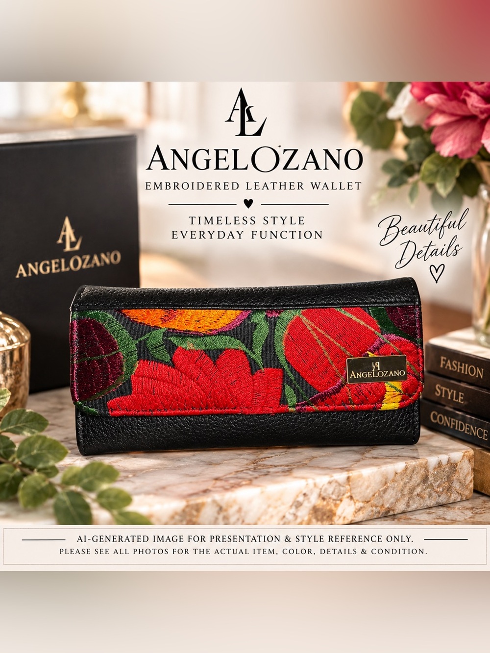 ANGÉLOZANO EMBROIDERED LEATHER WALLET